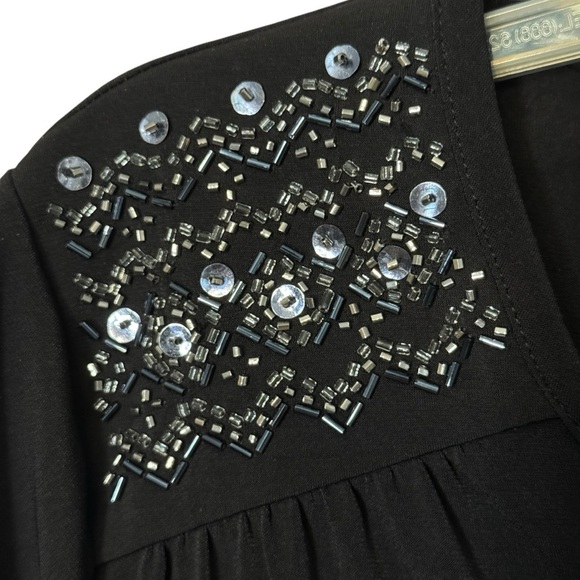Susan Graver Artisan Beaded Blouse S Black Long Sleeve Glam Boho Top - Picture 3 of 8